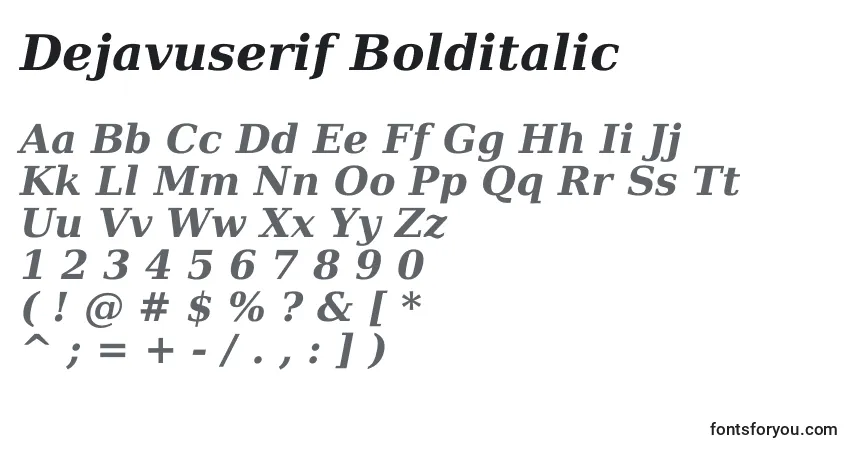 Czcionka Dejavuserif Bolditalic – alfabet, cyfry, specjalne znaki