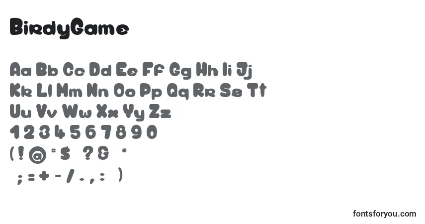 Czcionka BirdyGame – alfabet, cyfry, specjalne znaki