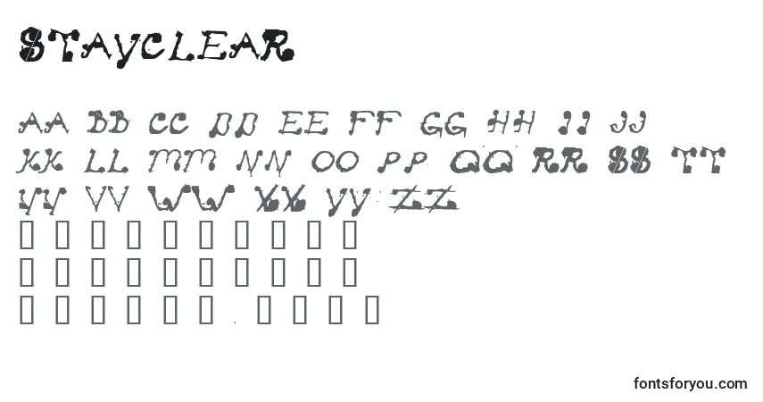 Czcionka StayClear – alfabet, cyfry, specjalne znaki