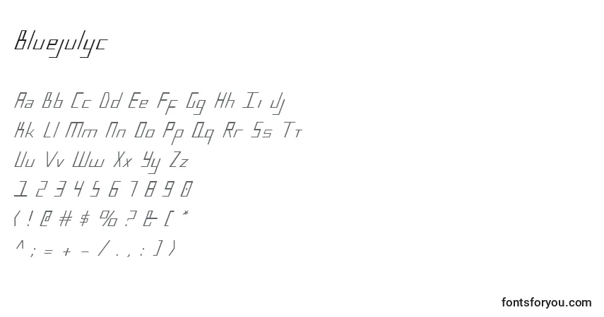 Bluejulyc-fontti – aakkoset, numerot, erikoismerkit