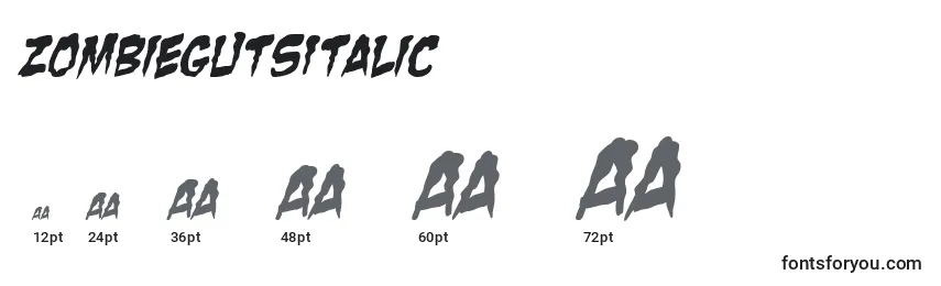 Размеры шрифта ZombieGutsItalic
