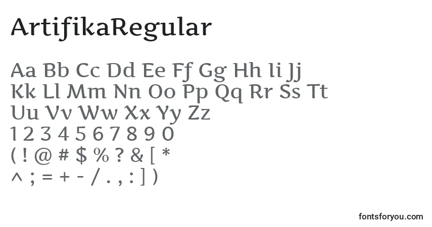 Czcionka ArtifikaRegular – alfabet, cyfry, specjalne znaki
