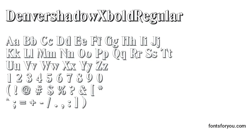 Czcionka DenvershadowXboldRegular – alfabet, cyfry, specjalne znaki