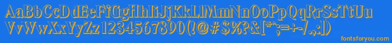 Weitere Informationen zur DenvershadowXboldRegular-Schriftart DenvershadowXboldRegular-Schriftart – Orangefarbene Schriften auf blauem Hintergrund