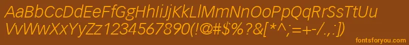 VectoraLt46LightItalic Font – Orange Fonts on Brown Background