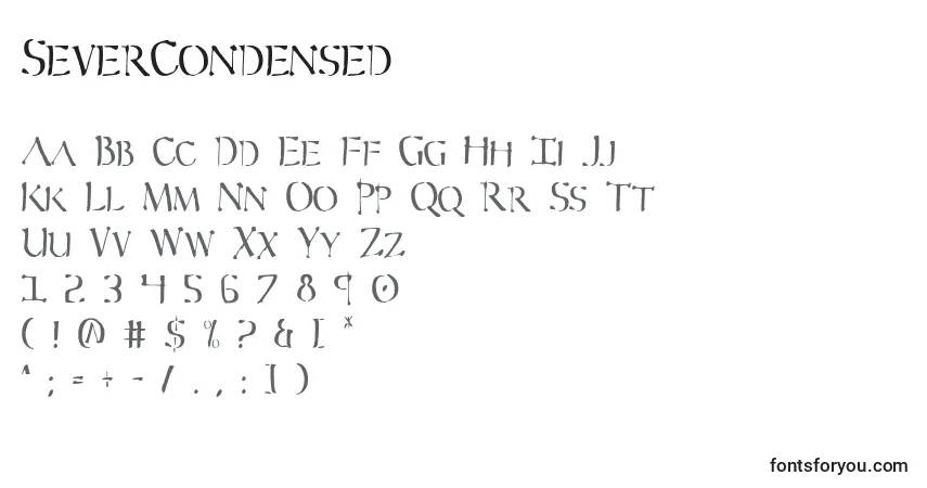 A fonte SeverCondensed – alfabeto, números, caracteres especiais