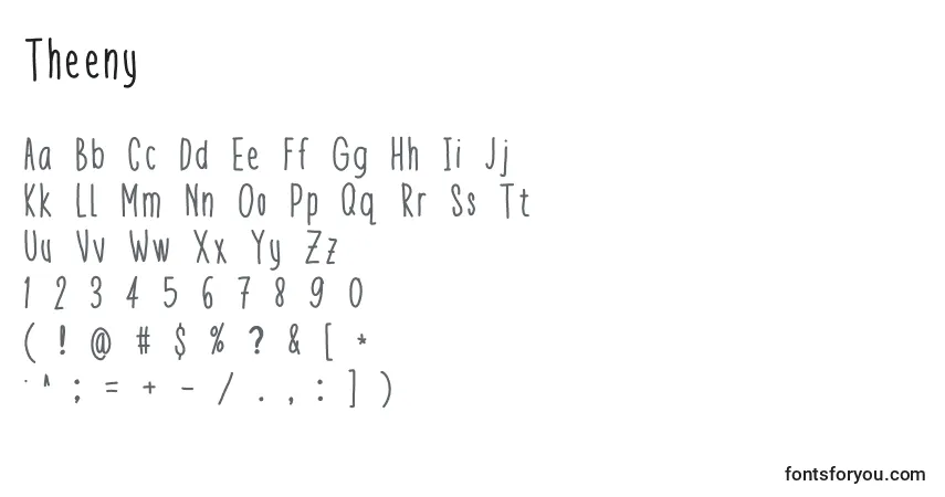 A fonte Theeny – alfabeto, números, caracteres especiais