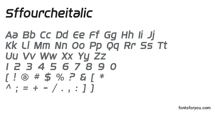 A fonte Sffourcheitalic – alfabeto, números, caracteres especiais