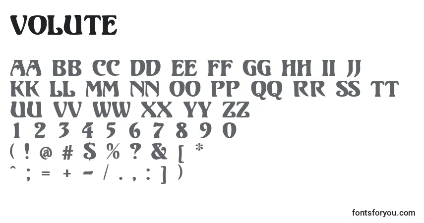 A fonte Volute – alfabeto, números, caracteres especiais
