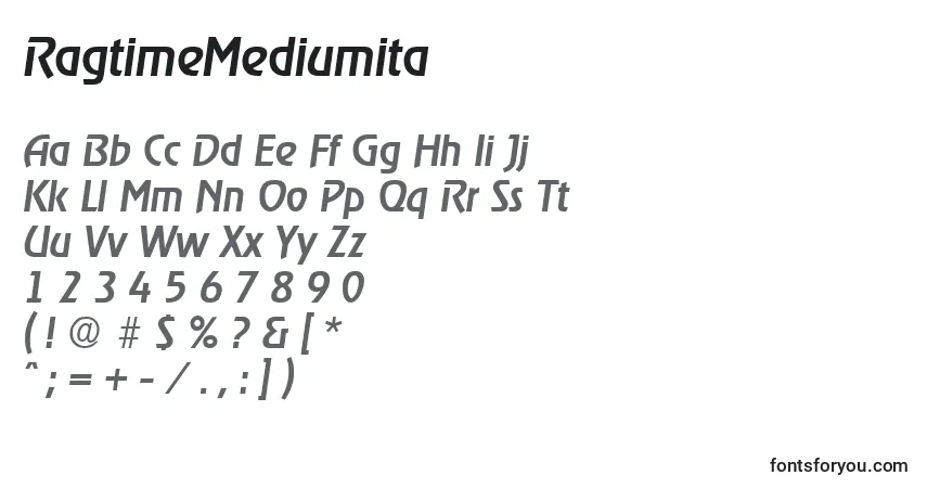 A fonte RagtimeMediumita – alfabeto, números, caracteres especiais