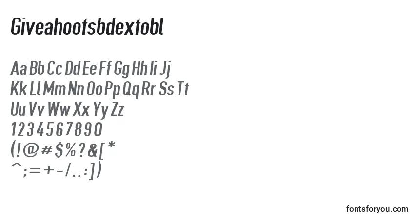 Czcionka Giveahootsbdextobl – alfabet, cyfry, specjalne znaki