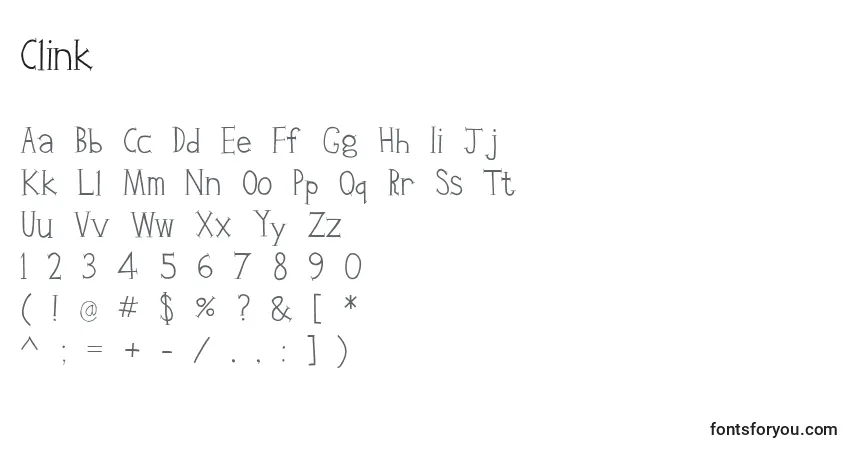 A fonte Clink – alfabeto, números, caracteres especiais