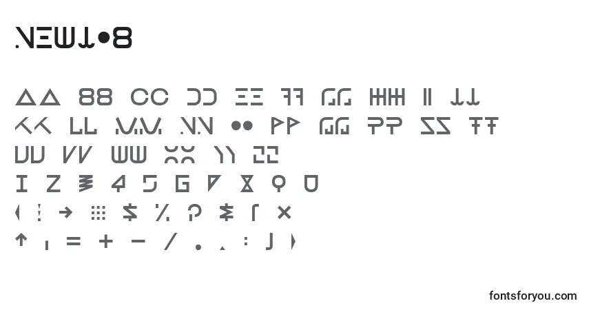 Czcionka NewJob – alfabet, cyfry, specjalne znaki
