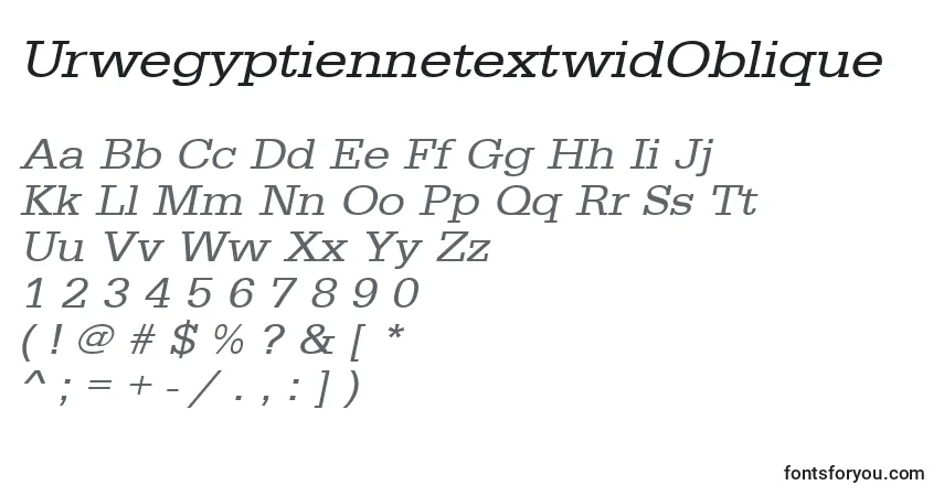 A fonte UrwegyptiennetextwidOblique – alfabeto, números, caracteres especiais