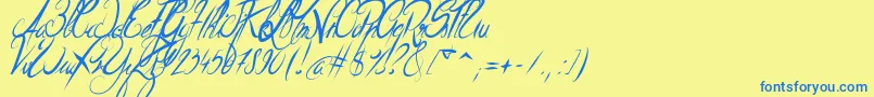 フォントElegantDragonItalic – 青い文字が黄色の背景にあります。