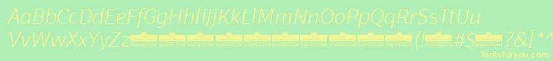 DomotikaExtralightItalicTrial-fontti – keltaiset fontit vihreällä taustalla