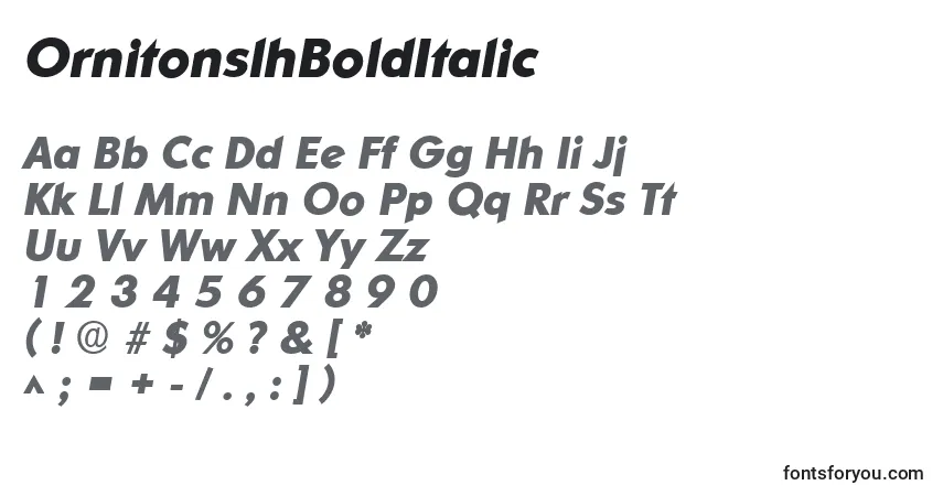 Czcionka OrnitonslhBoldItalic – alfabet, cyfry, specjalne znaki