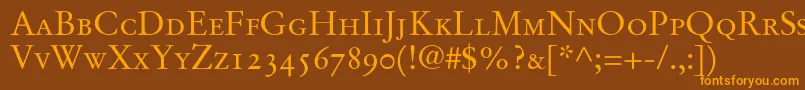 StempelGaramondRomanSmallcapsOldstyleFigures Font – Orange Fonts on Brown Background