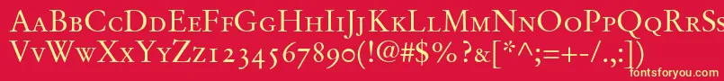 StempelGaramondRomanSmallcapsOldstyleFigures Font – Yellow Fonts on Red Background