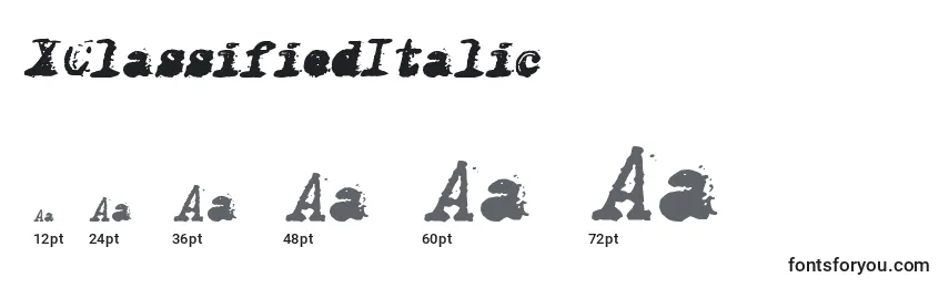 Размеры шрифта XClassifiedItalic
