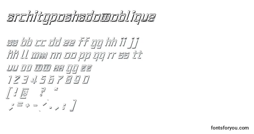 Шрифт ArchityposhadowOblique – алфавит, цифры, специальные символы