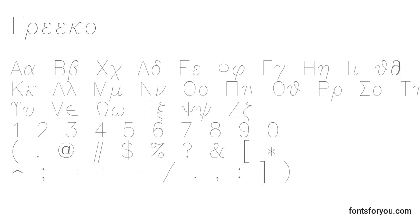 Czcionka Greeks – alfabet, cyfry, specjalne znaki
