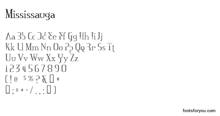 Schriftart Mississauga – Alphabet, Zahlen, spezielle Symbole
