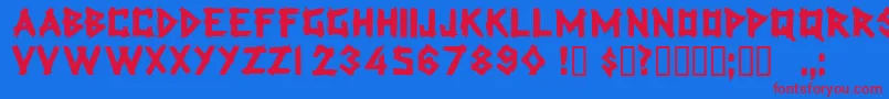 Latexdisplaycapsssk-Schriftart – Rote Schriften auf blauem Hintergrund