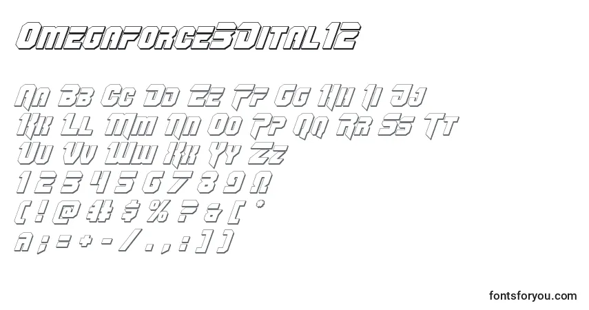 A fonte Omegaforce3Dital12 – alfabeto, números, caracteres especiais