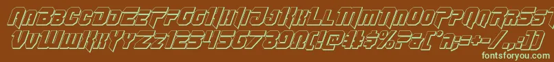 フォントOmegaforce3Dital12 – 緑色の文字が茶色の背景にあります。