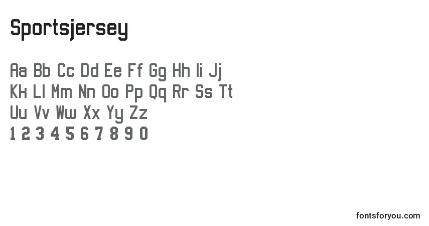 A fonte Sportsjersey – alfabeto, números, caracteres especiais