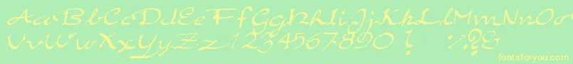 フォントElegantHandScript – 黄色の文字が緑の背景にあります