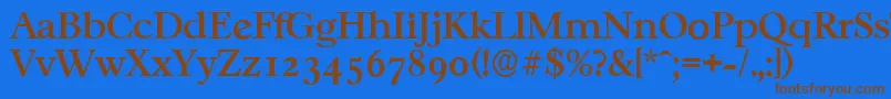 フォントCasablancaserialMediumRegular – 茶色の文字が青い背景にあります。