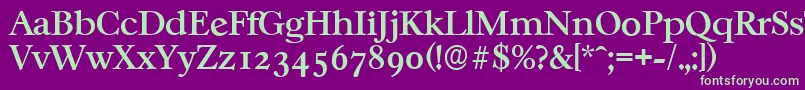 CasablancaserialMediumRegular-fontti – vihreät fontit violetilla taustalla