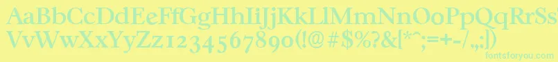 Fonte CasablancaserialMediumRegular – fontes verdes em um fundo amarelo