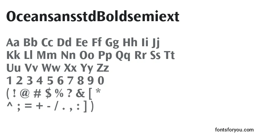 A fonte OceansansstdBoldsemiext – alfabeto, números, caracteres especiais