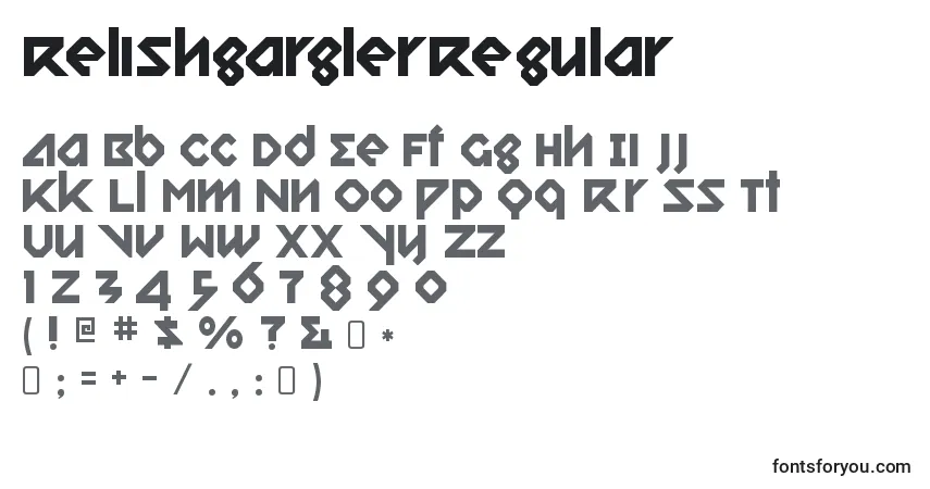 Schriftart RelishgarglerRegular – Alphabet, Zahlen, spezielle Symbole