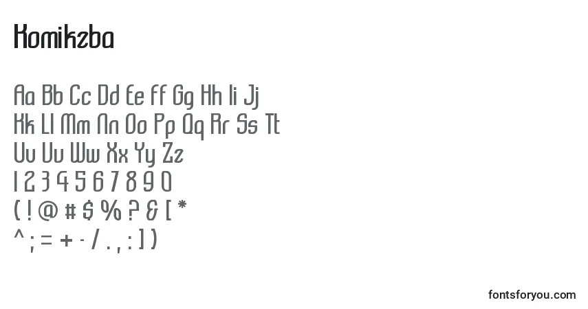 Czcionka Komikzba – alfabet, cyfry, specjalne znaki