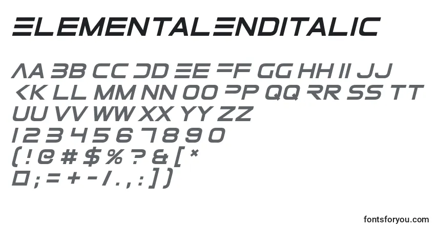 Schriftart ElementalEndItalic – Alphabet, Zahlen, spezielle Symbole