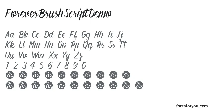 Fuente ForeverBrushScriptDemo (101758) - alfabeto, números, caracteres especiales