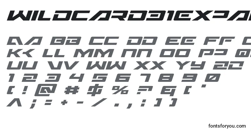 Schriftart Wildcard31expandital – Alphabet, Zahlen, spezielle Symbole