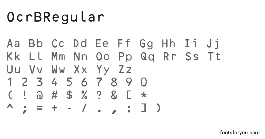 A fonte OcrBRegular – alfabeto, números, caracteres especiais
