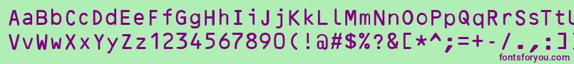 フォントOcrBRegular – 緑の背景に紫のフォント