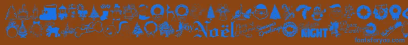 Xmastyme1-Schriftart – Blaue Schriften auf braunem Hintergrund