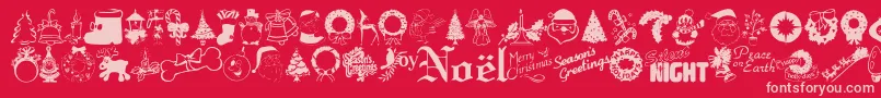 Xmastyme1-Schriftart – Rosa Schriften auf rotem Hintergrund