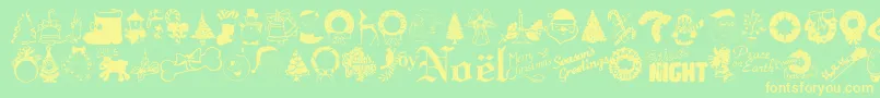 Xmastyme1-Schriftart – Gelbe Schriften auf grünem Hintergrund