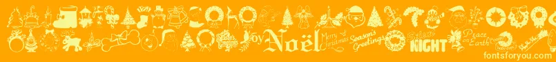 Xmastyme1-Schriftart – Gelbe Schriften auf orangefarbenem Hintergrund