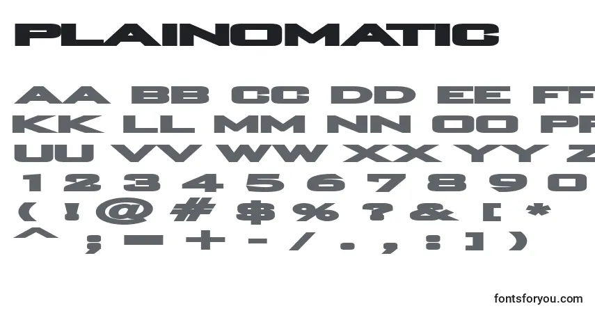 A fonte PlainOMatic – alfabeto, números, caracteres especiais