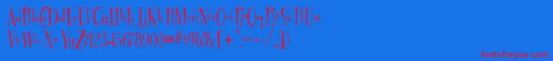 Czcionka Fontdinerdotcom Sparkly – czerwone czcionki na niebieskim tle
