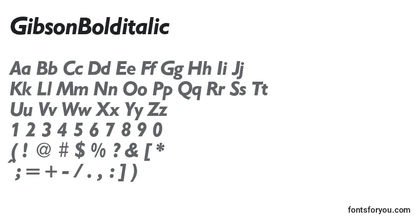 Шрифт GibsonBolditalic – алфавит, цифры, специальные символы